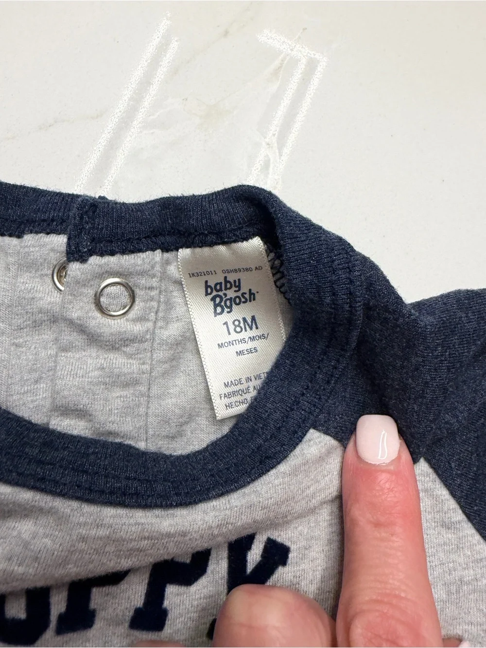 Baby Osh Kosh Kids 'Sloppy Kisser' Grey and Navy One-Piece Bodysuit